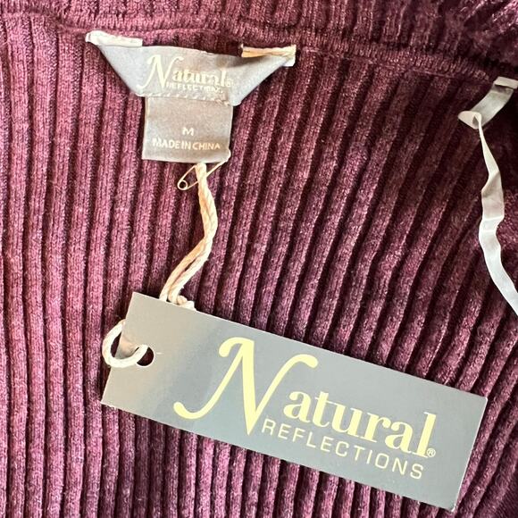 Natural Reflections Knit Open Front Cardigan Burgundy Medium NWT - Picture 4 of 8